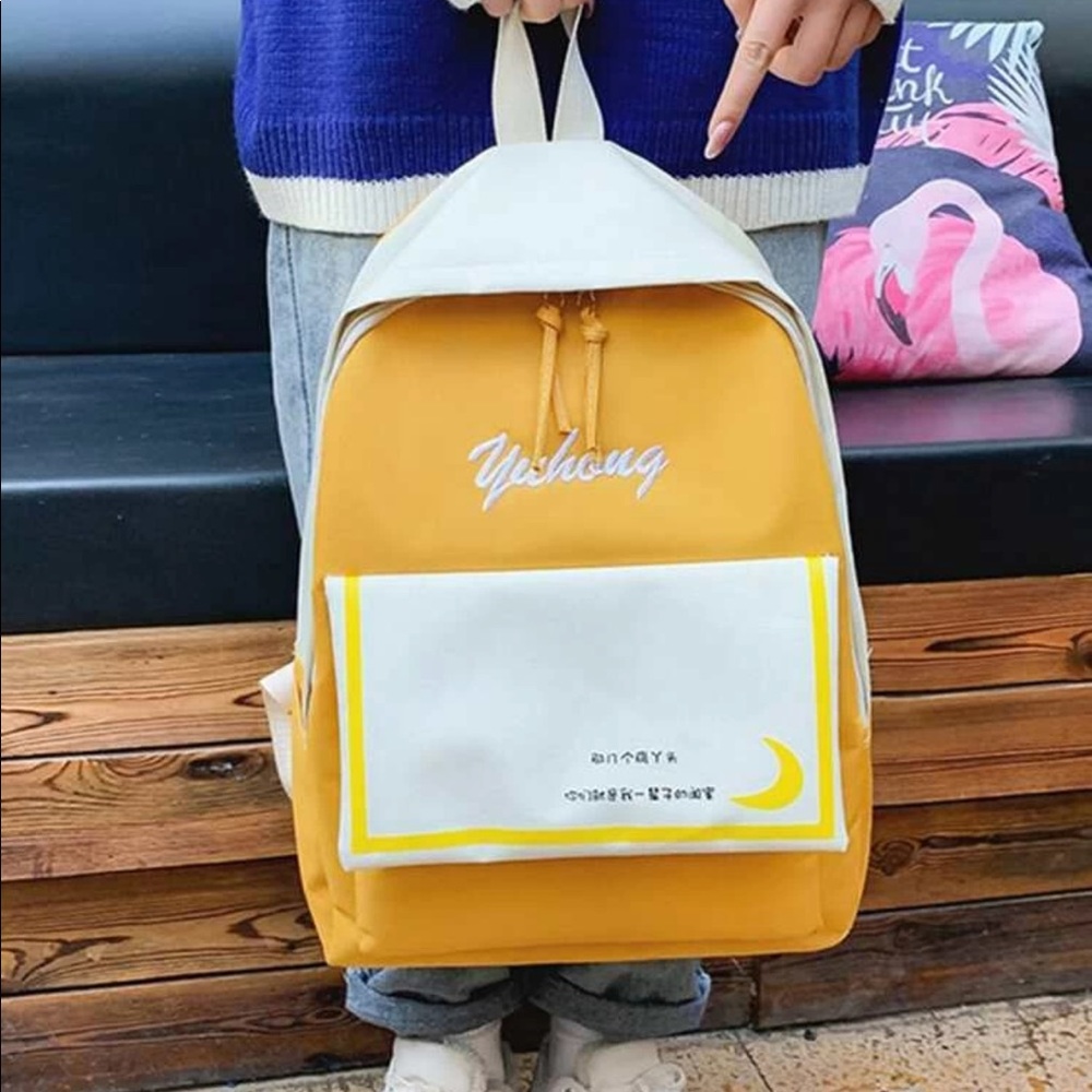 Yellow & White Colorblock Kawaii Moon Backpack NWT